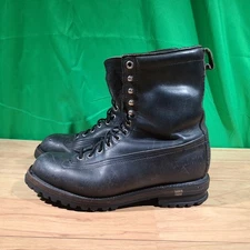 BLACK LEATHER LACE UP SKI HUNT MOUNTAIN BOOTS USA VINTAGE  9.5 D