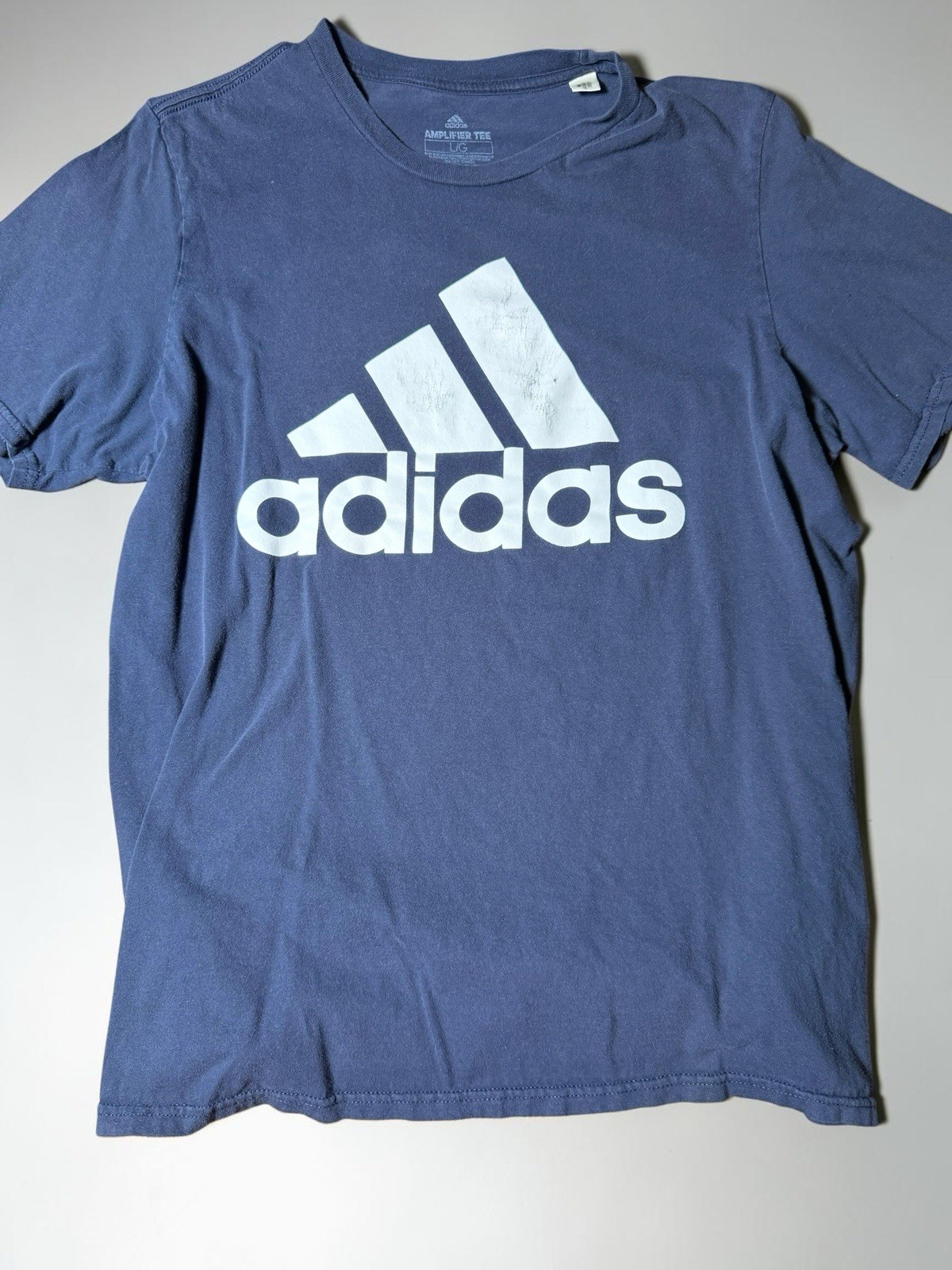 adidas Amplifier Tee Blue L Men's Cotton Knit Crew Neck Graphic Logo T-Shirt