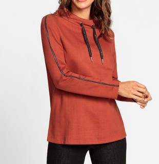 Damen Sweatshirt Oberteil Langarm Stehkragen rostrot Gr. 46 Neu