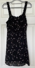 Lulus Skater Mini Dress Women Small Ruffles Lined The Garden Floral Black Print