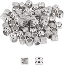60pcs Column Spacer Beads Stainless Steel Large Hole Spacer Beads Smooth Para...