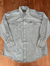 Wrangler Men's Long Sleeve Snap Shirt Work Western Blue Chambray 18.5" x 37 XXL