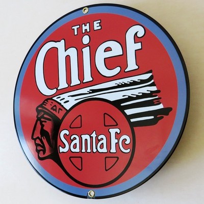 THE CHIEF Santa Fe = Altes Emailschild USA um 1990 Railroad Train Eisenbahn TOP