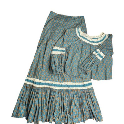 LUNA MOON Skirt Set M Blue Cottage Core Peasant Crochet Trim Boho Skirt Set New