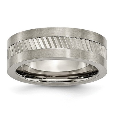 Mens Titanium Sawtooth Design Flat Polished with Brushed Edge 8mm Wedding Ban...