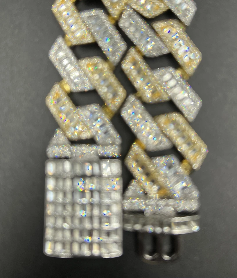 9” x 25MM Iced Out Baguette VVS1 Moissanite Two Tone Miami Cuban Link Bracelet - Image 4 of 4