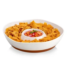 Ceramic Chips and Dip Serving Tray, 12 Inch Large Divided Bowls Set for Salsa...