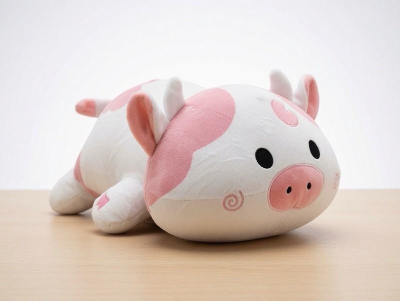 Strawberry Cow Plush Toy - Pink White Kawaii Squishmallow Style Stuffed Animal