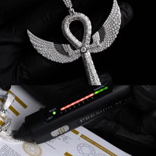 Men's Moissanite Ankh Cross w/ Angel Wings Baguette Real 925 Sterling Silver