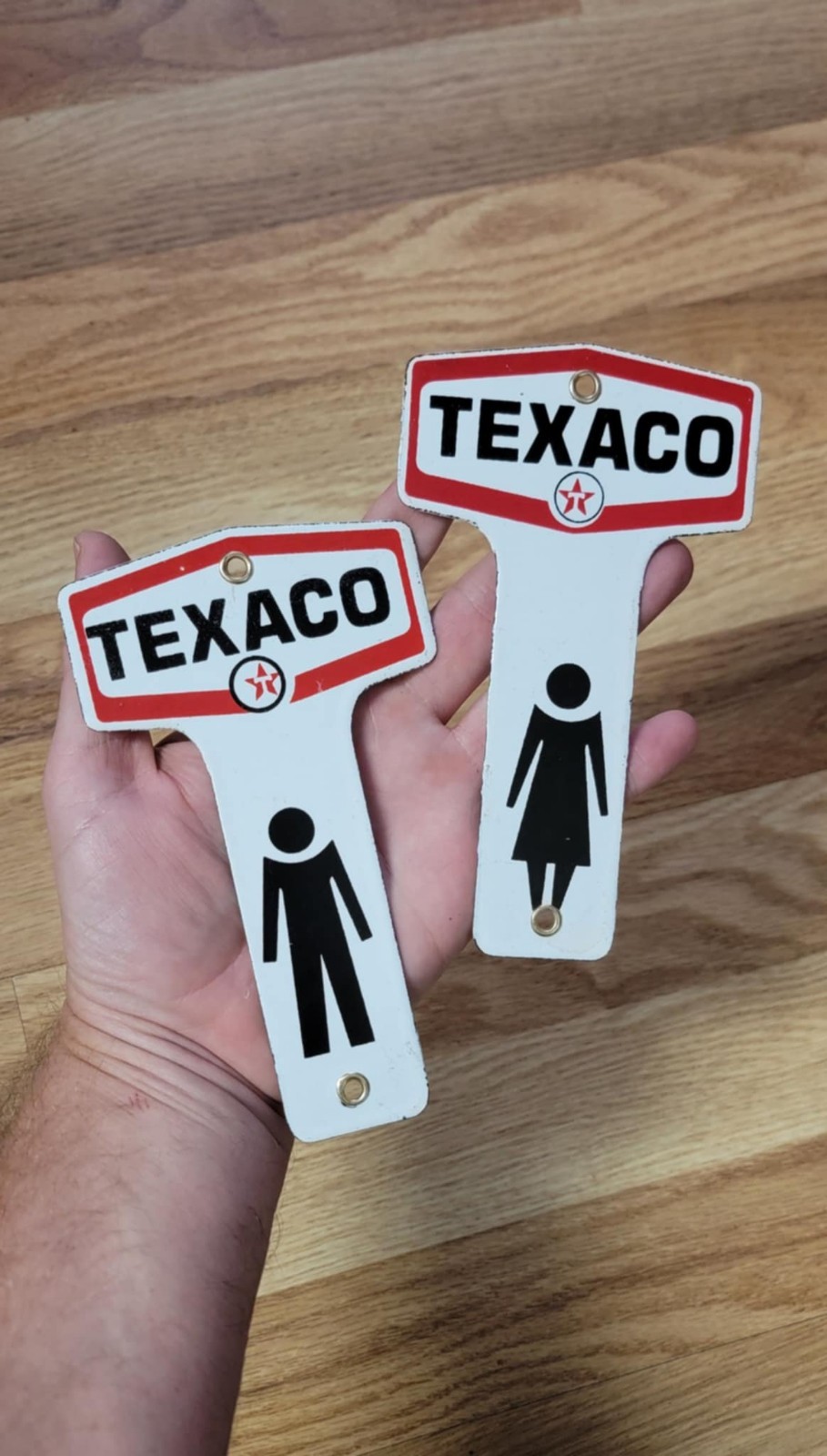 Texaco Men & Women Restroom porcelain sign Pair Key Fob Door Plaque