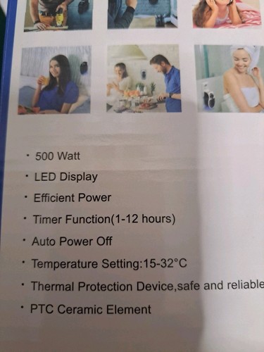500W Plug in Heater for Indoor Use with Thermostat, Timer and Remote 2 speeds - Picture 7 of 8