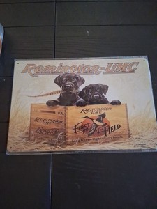 Remington With Puppies 8x12 Reproduction Tin Sign