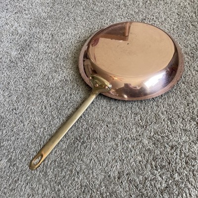 Vintage 12.5'' French Copper Frying Omelette Tin Lining Brass Handle 2mm Thick