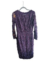 Xscape Purple Floral Lace Overlay Lined Sheath Knee Dress 3/4 Sleeve Size 8
