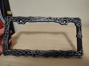Spiderweb License Plate Frame Heavyweight Metal 12.25" x 6.25" Goth Auto Car