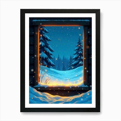 Winterszene 2 Kunstdruck gerahmt Wandbild Poster Leinwanddruck Bild