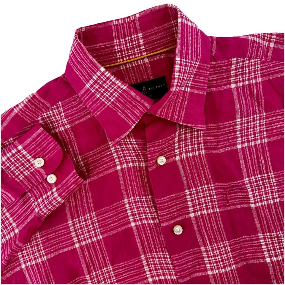 Robert Talbott Shirt Mens Medium Linen Pink Plaid Long Sleeve Button Front - Image 2 of 4