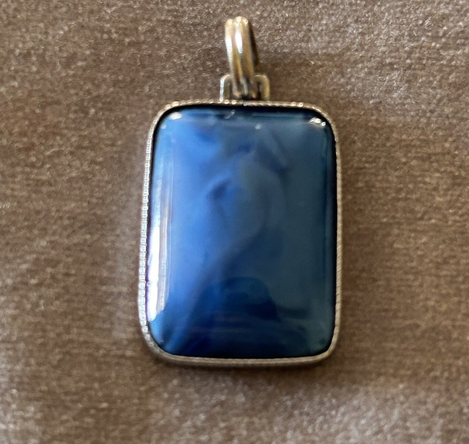 Vintage Blue Stone Rectangular Pendant Siver Tone… - image 1