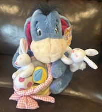 DISNEY STORE Easter Eeyore Basket of Eggs, Bunnies Plush Stuffed Animal Pooh NWT