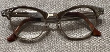 Vtg Art Craft 4 5 1/4 Eyeglasses Frame Women's Bronze Etched Cat Eye Aluminum