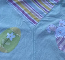 The Company Store Easter Tablecloth 62”x62” Bunny Eggs Stripe Embroidered