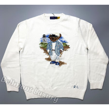 POLO RALPH LAUREN Winter Polo Bear White Cotton Sweater Women's Medium NWT