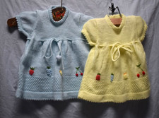 Vintage 18 Month Baby Set of 2 Knitted Sweater Dresses w/ Fruit Accents, "Togs"