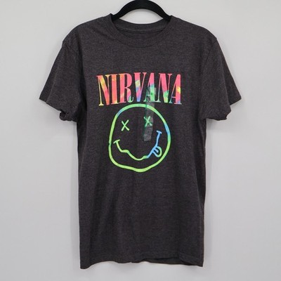 Nirvana Smiley Face Graphic Tee Mens M Gray Grunge Seattle Band Shirt Alt NWOT