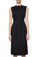 GUCCI DRESS BLACK WOOL SILK BOW ROSE BROOCH SLEEVELESS $3,800 IT 42 US 6