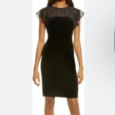 Harper Rose Sheath Dress 6 Navy Blue Velvet Flutter Sleeve Cocktail Elegant Chic