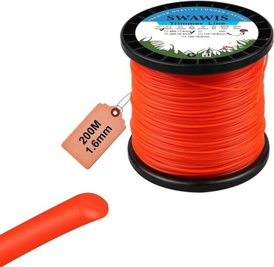 SWAWIS Trimmerfaden 1,6mm / 200m, Rasen Mähfaden Ersatzfaden Rasentrimmer, Rund