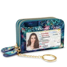 Credit Card Holder Small Double Zipper Card Wallet for Women with Keychain, M...