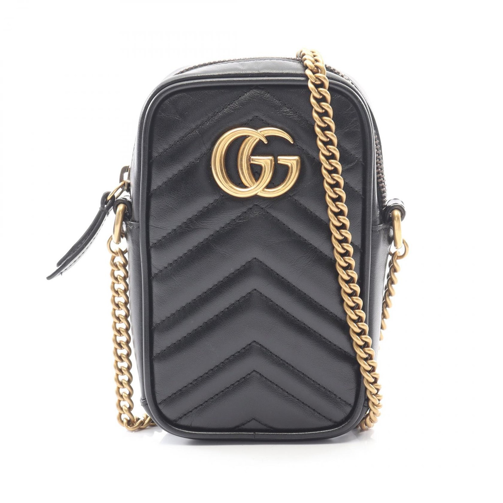 Borsa a tracolla Gucci GG Marmont porta telefono catena 598597 pelle nera