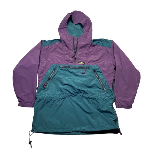 Sierra Designs, VTG Sierra Designs 90's Anorak Windbreaker Purple Teal Colorblock Mens Small