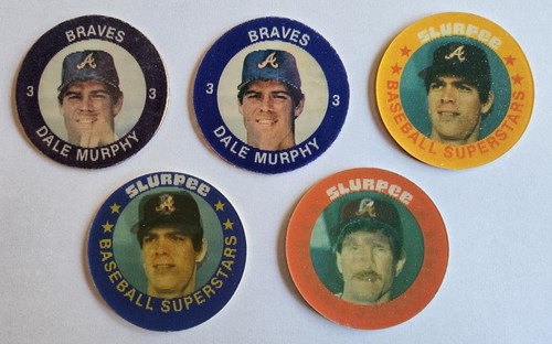 Dale Murphy Lot of 5 Different 1984/1986 7-11 Slurpee Coin/Discs Braves