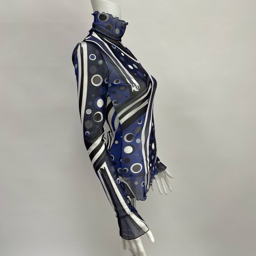 Emilio Pucci Fontane Print Chiffon Top Blue/White Sz EU 38 UK 10 - Picture 7 of 13