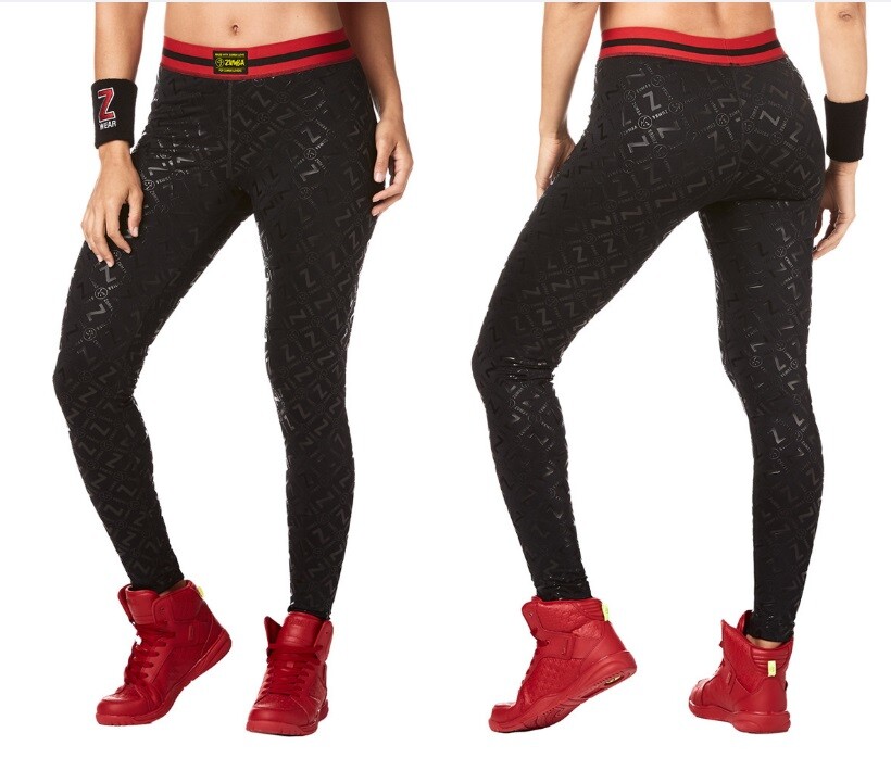Zumba Next Level Long Leggings - Bold Black & Red size XS
