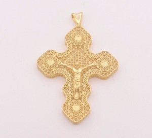 2" Italian Filigree Cross Pendant Necklace 14K Yellow Gold Clad Silver 925 QVC