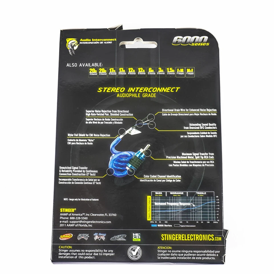 STINGER SI6417 4 CHANNEL 17 FEET 6000 BLUE INTERCONNECT RCA JACK CABLE WIRE AMP - Image 3 of 4