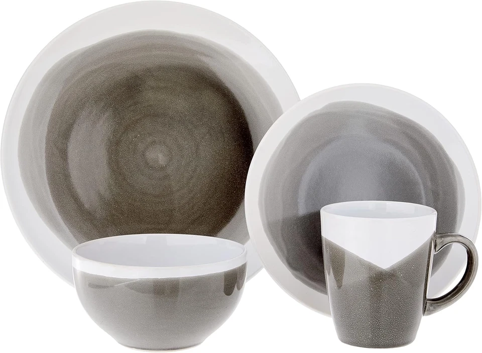 round Dinnerware Sets | Charcoal Kitchen Plates, Bowls, and Mugs | 16 Piece Ston - Image 2 of 4
