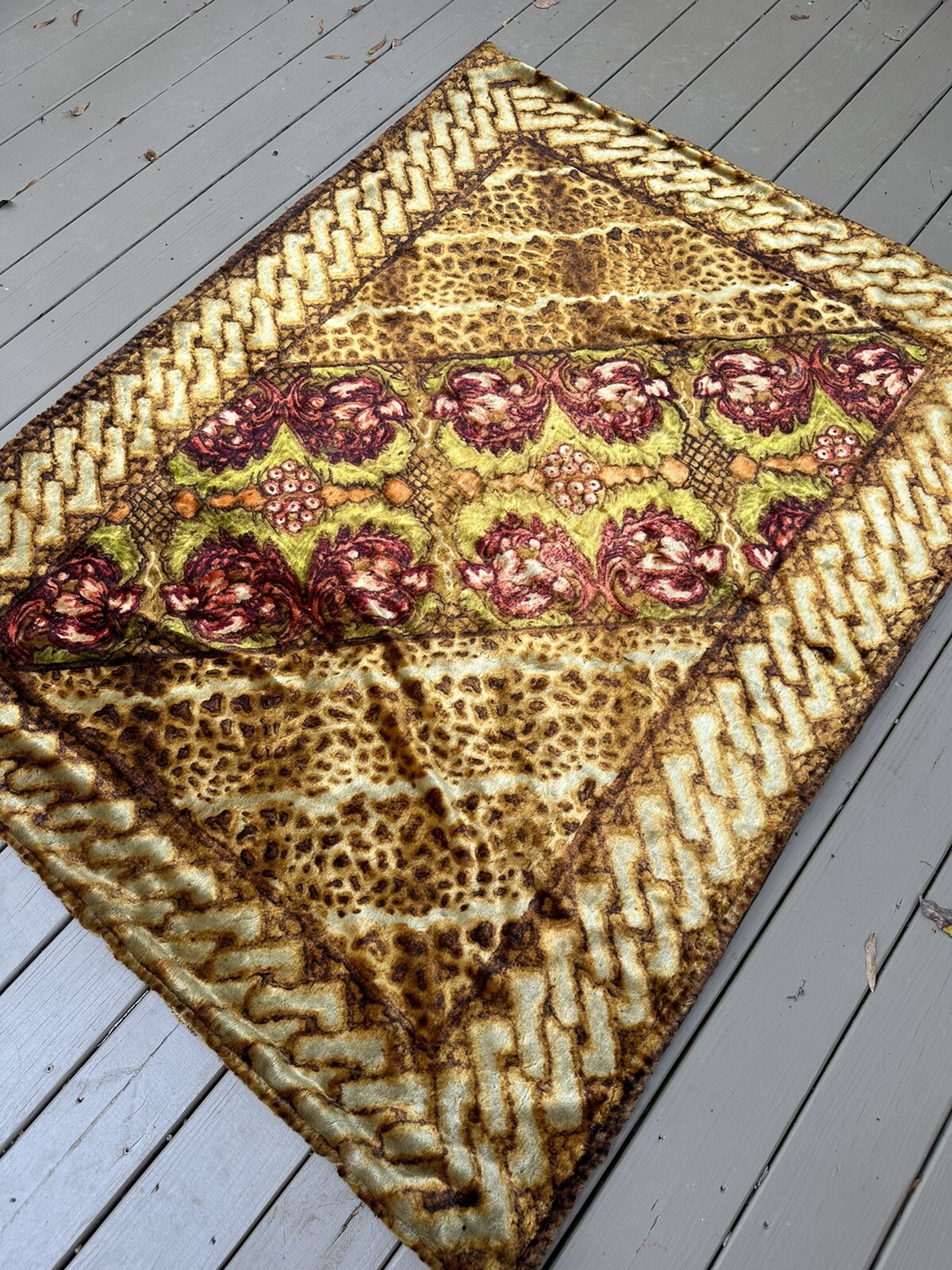 Rare Stroock Floral Design Weighted Victorian Sleigh, Carriage Blanket Large