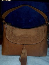 Sundance Italy Brown Leather Flap Over Handbag Purse With Center Tassel