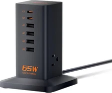 65W Fast Charger Tower USB Charging Station Type C Desktop Charger with 3 AC