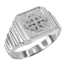 925 Sterling Silver Jerusalem Cross Mens Ring