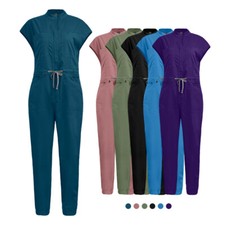 Jogger Women Scrubs Cargo Jumpsuit Short Sleeve Coverall 8-Pocket New Arriving