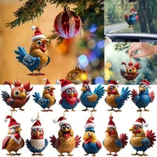 12pcs Flat Acrylic Christmas Rooster Hanging Ornaments For Christmas Tree
