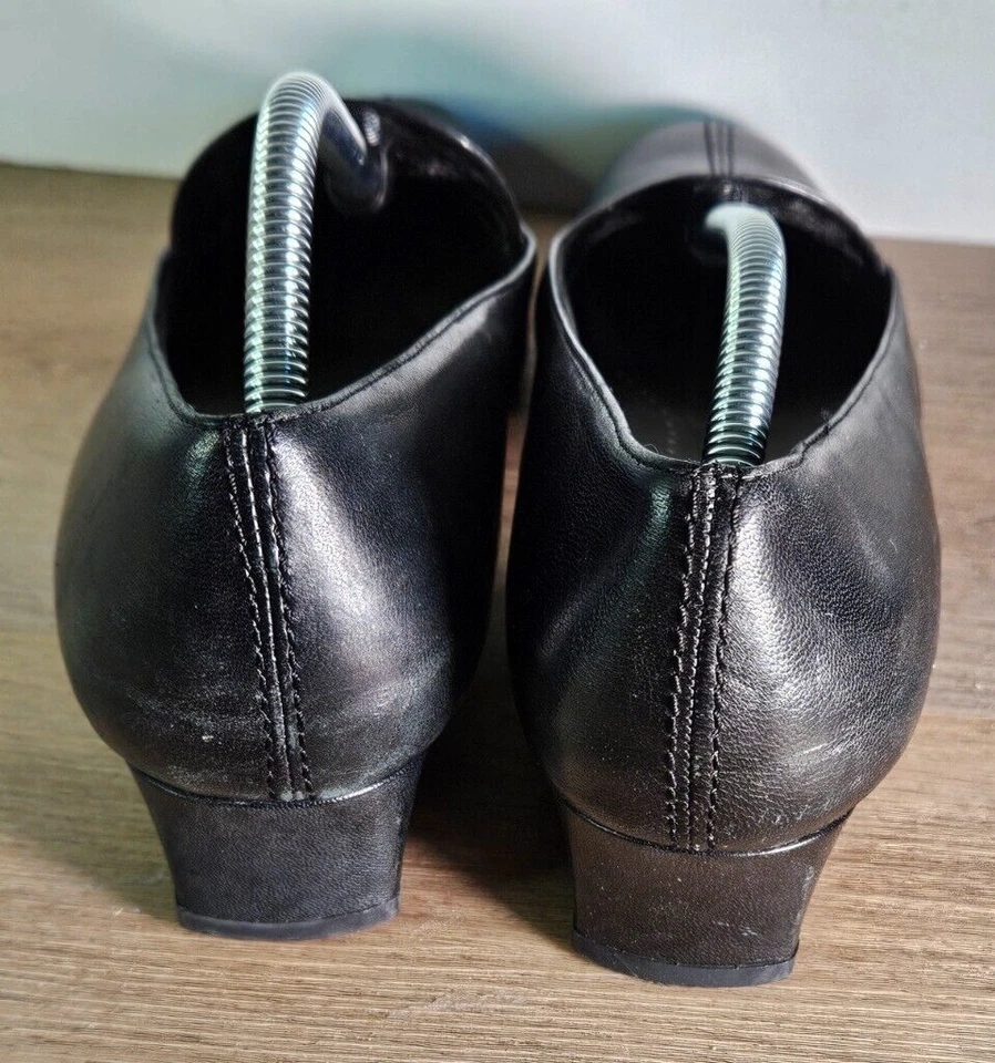 Zapatos de vestir para mujer de cuero negro de tacón bajo sin cordones punta cuadrada talla 8 Foto 4 de 4