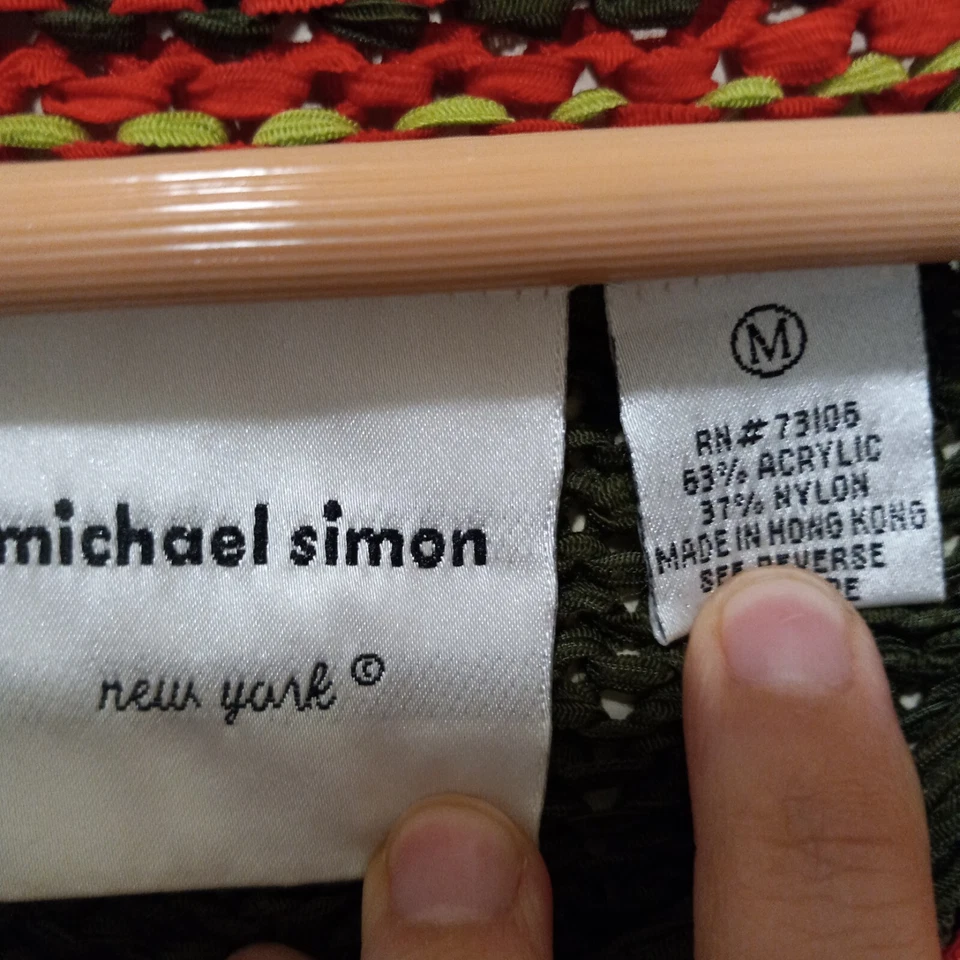 MICHAEL SIMON  Womens Green Red Knit Acrylic Blend Sweater Top Size M - Image 2 of 3