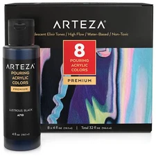 Arteza Pouring Acrylic Paints | Iridescent Elixir Tones | 4oz Bottles - Set of 8