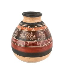 Chorotega Guaitil Guanacaste Costa Rica Art Pottery Etched Vase Red Black 5.75"